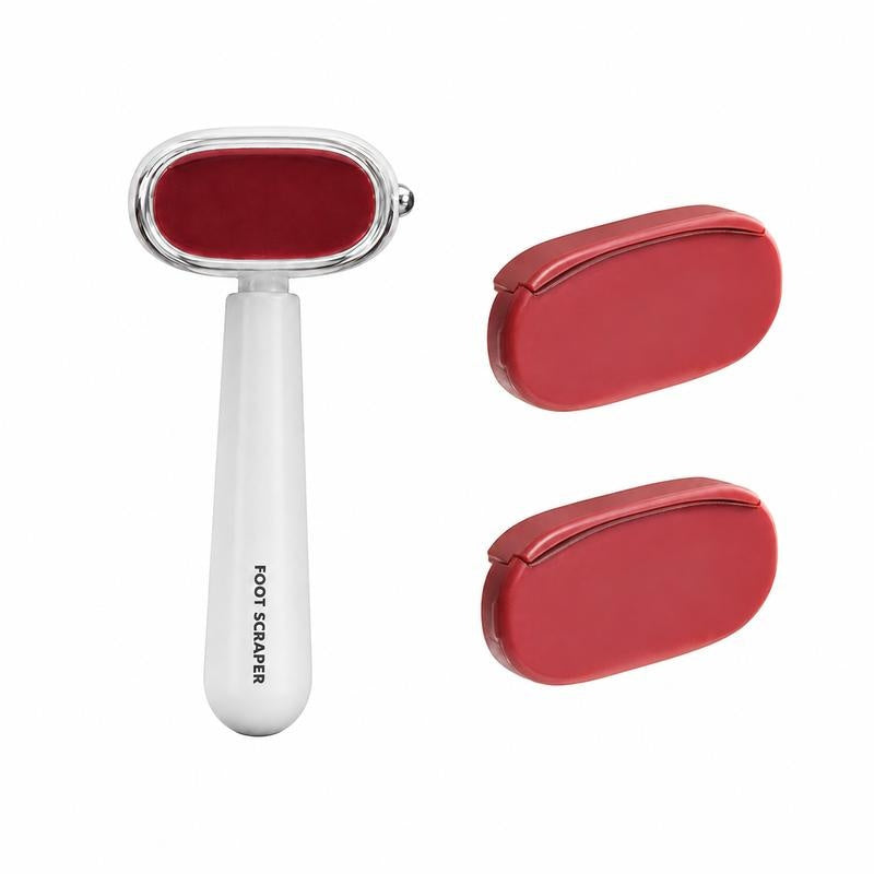 Red and white foot file with two red replacement blades